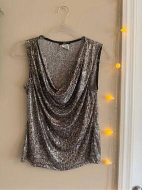 Sequined Cowl Neck Tank Top in Silver - 2B Bebe
